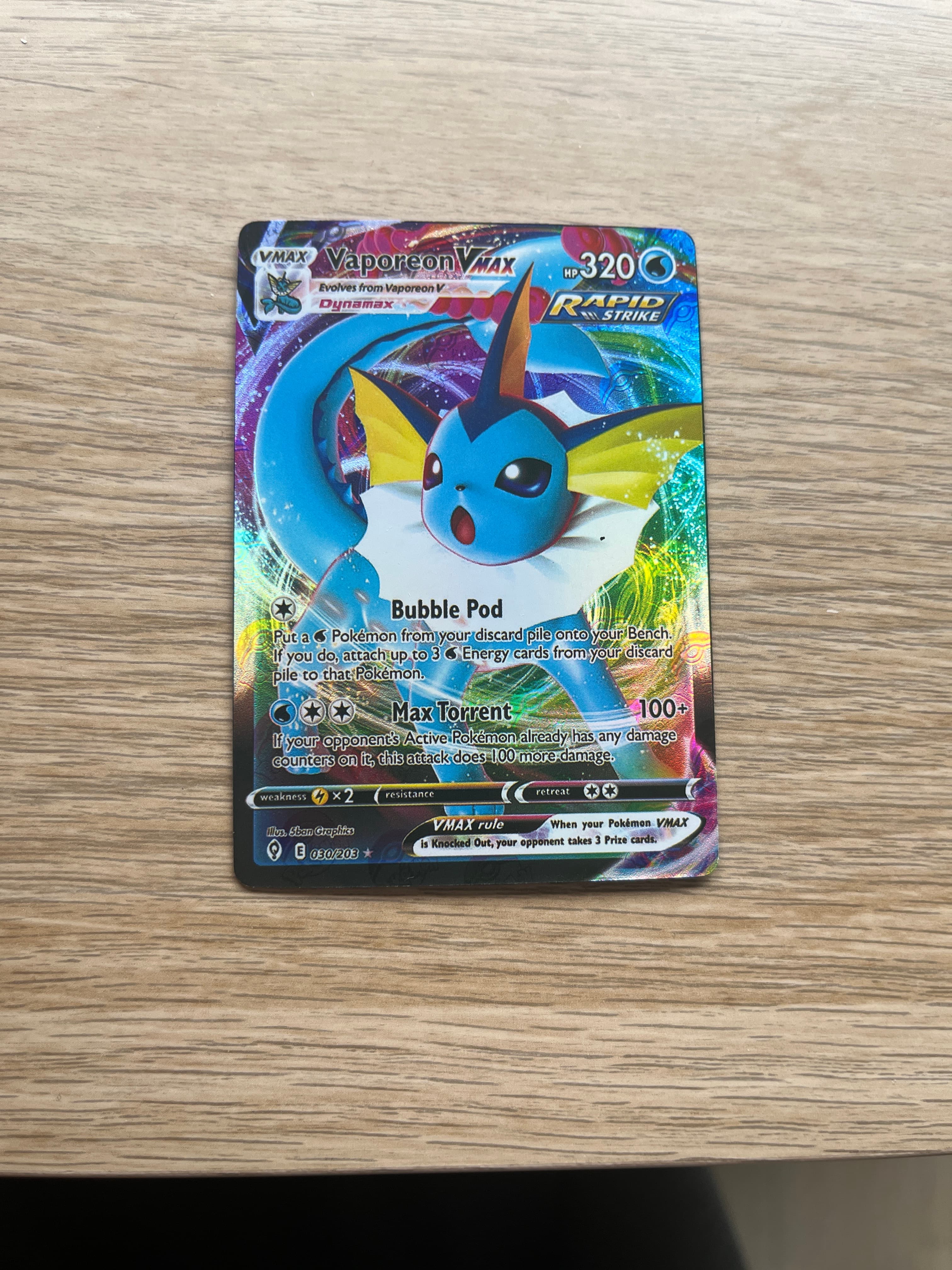 Vaporeon VMAX 030/203 Pokémon Trading Card - AI says Real - Image 1
