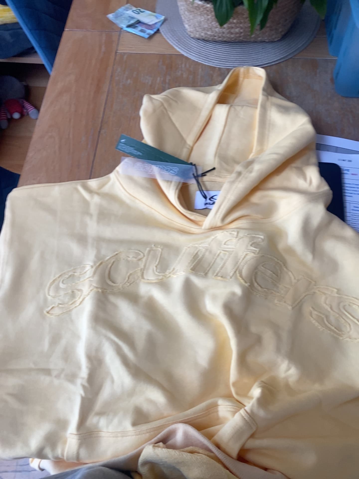 Scuffers / Scullers Hoodie (light yellow, embroidered logo) - AI says Real - Image 1