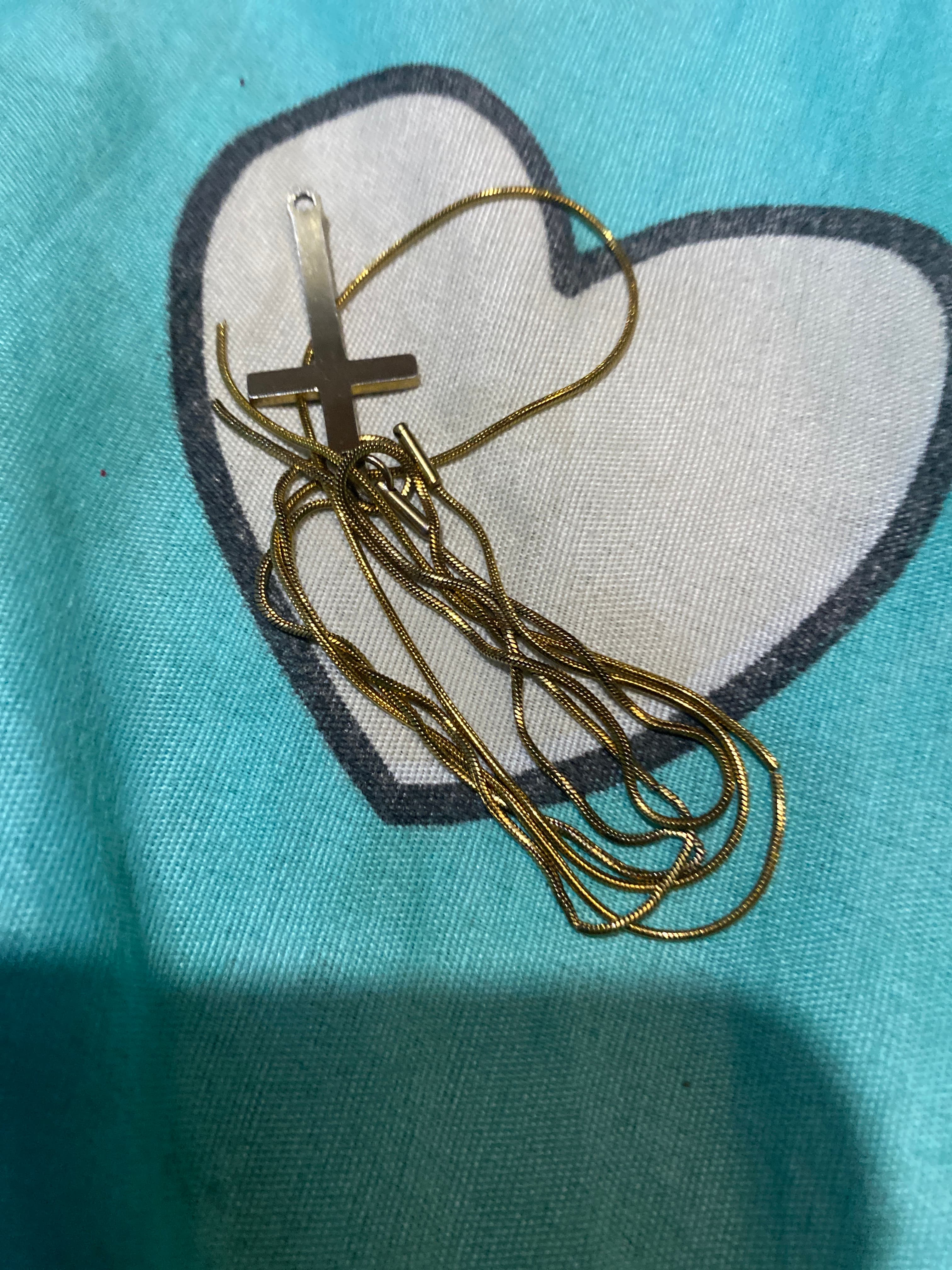 Gold-tone snake chain necklace with inverted cross pendant - AI says Real - Image 1