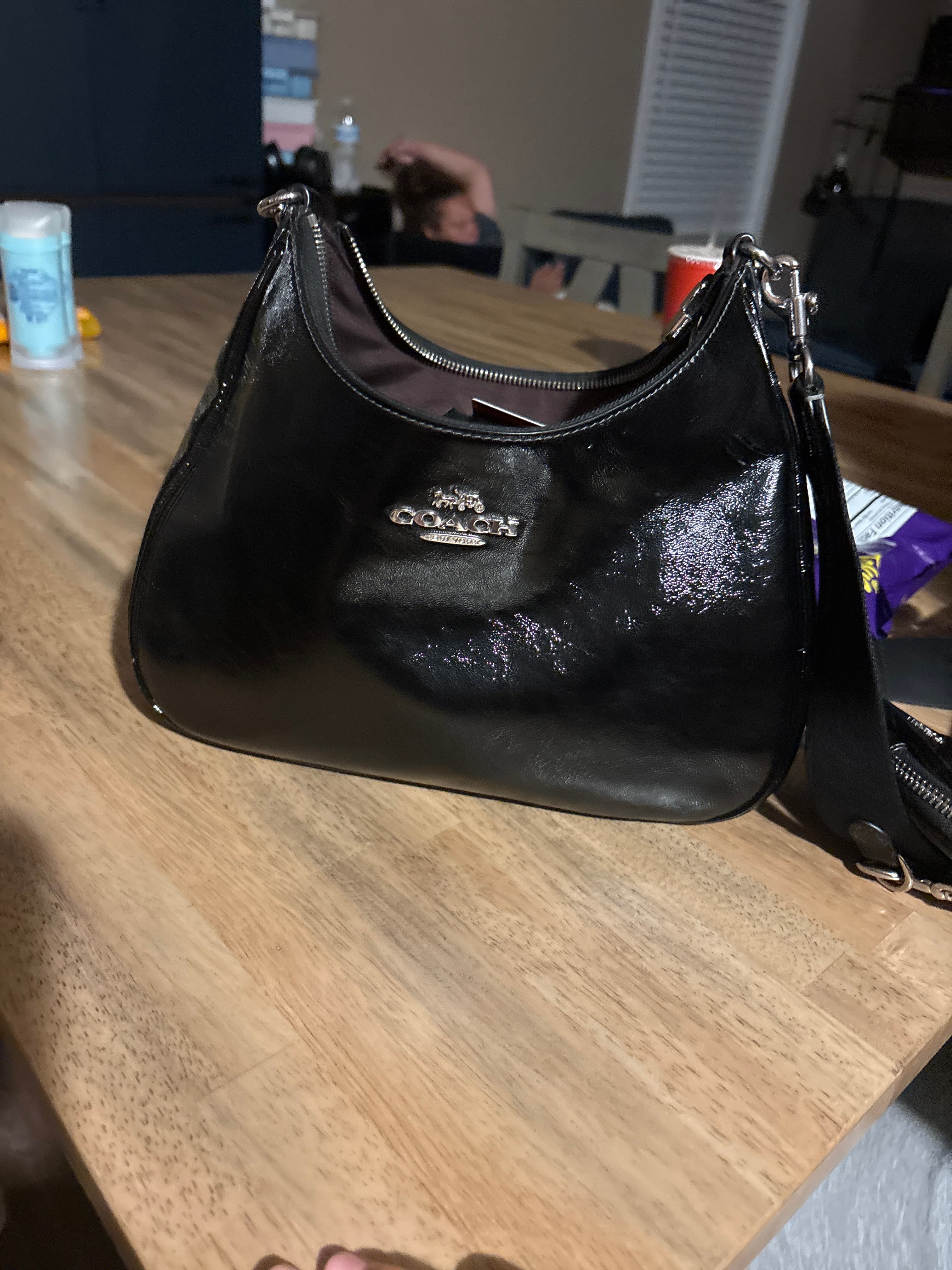 Coach black patent leather hobo bag with matching coin pouch - AI says Real - Image 1