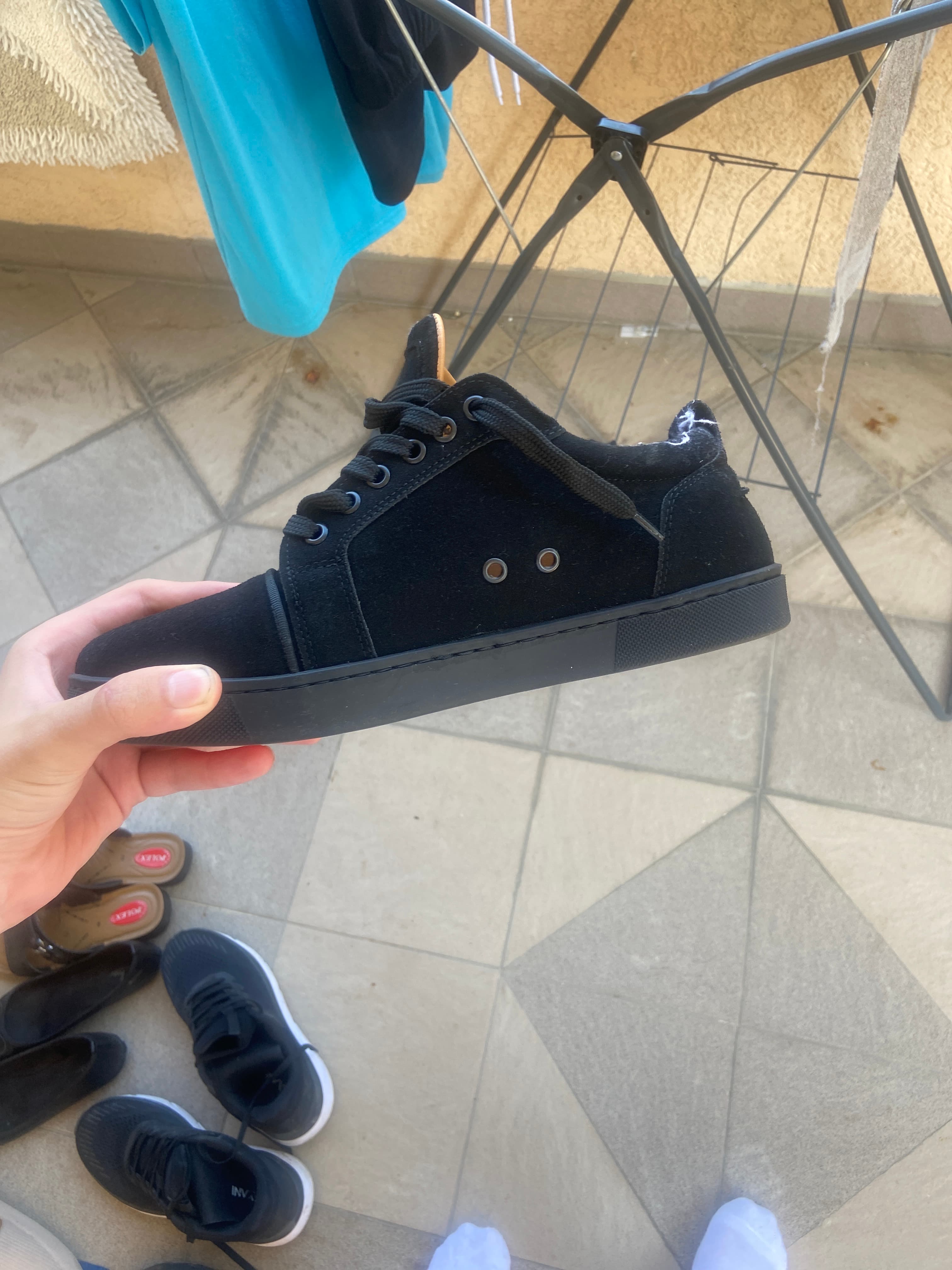 Christian Louboutin Louis Junior Flat Sneakers (Black Suede) - AI says Fake - Image 1