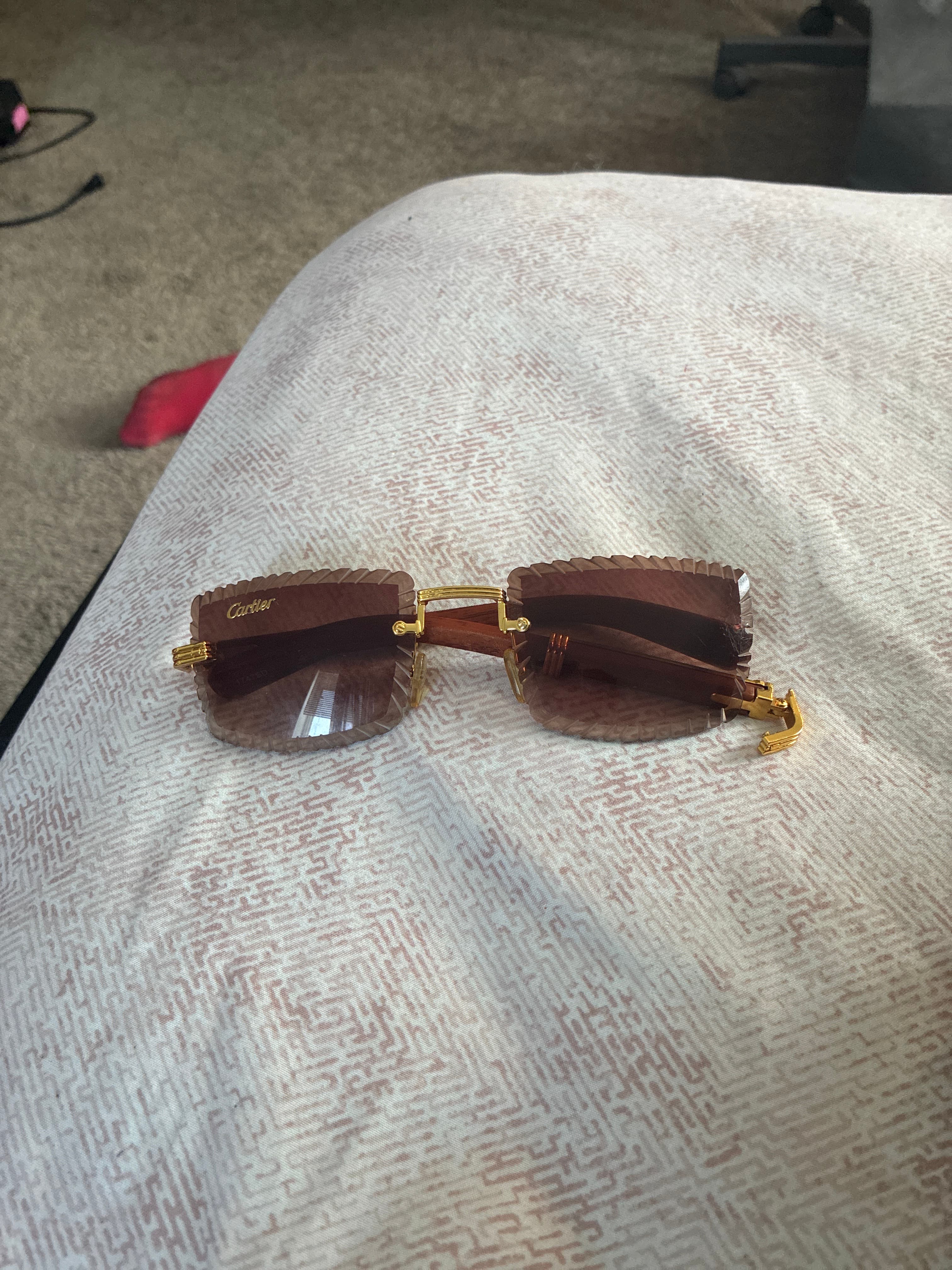 Cartier Rimless Wood Temple Sunglasses (Diamond Cut Lenses) - AI says Fake - Image 1