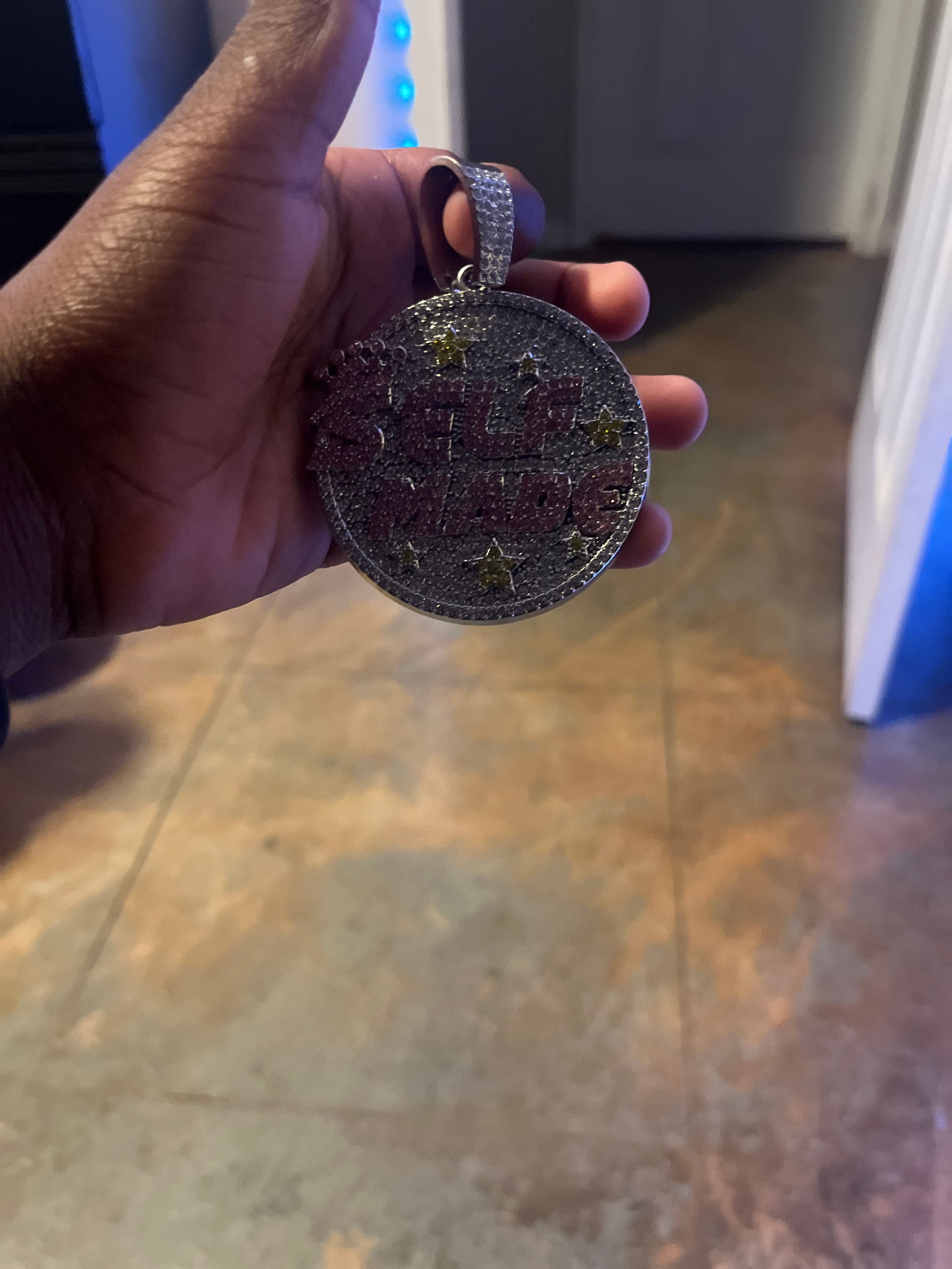 Iced Out Cuban Link Chain with Custom Round Pendant (Hip-Hop/Fashion Jewelry) - AI says Real - Image 1